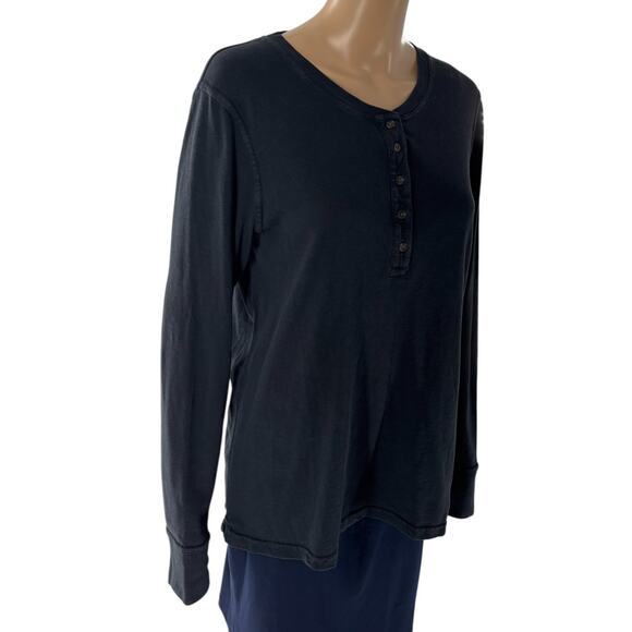 American Giant Black Premium Slub Long Sleeve Henley Top - Picture 6 of 11